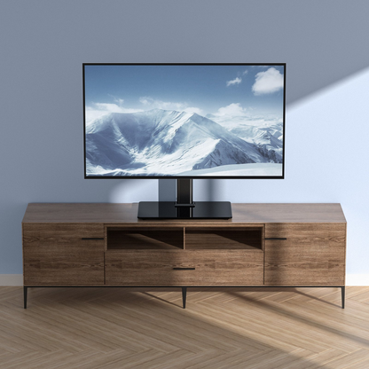 Start2Finish VEVOR TV stand mount for 32 to 55 inch TVs with swivel, height adjustability, and tempered glass base for living room or bedroom