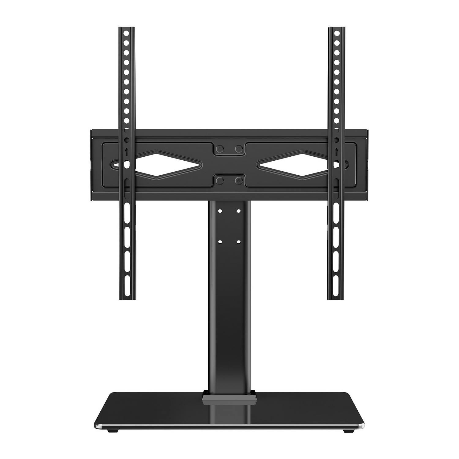 Start2Finish VEVOR TV stand mount for 32-55 inch TVs with swivel, height adjust, portable design, tempered glass base in living room