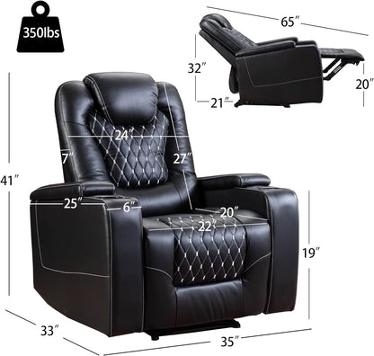 Black Peach Maple power recliner with built-in USB ports and cup holders, featuring plush cushioning and armrests.