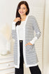 Pear Daisy Double Take Striped Open Front Longline Cardigan, cozy knit with blue and white stripes, perfect for casual wear.