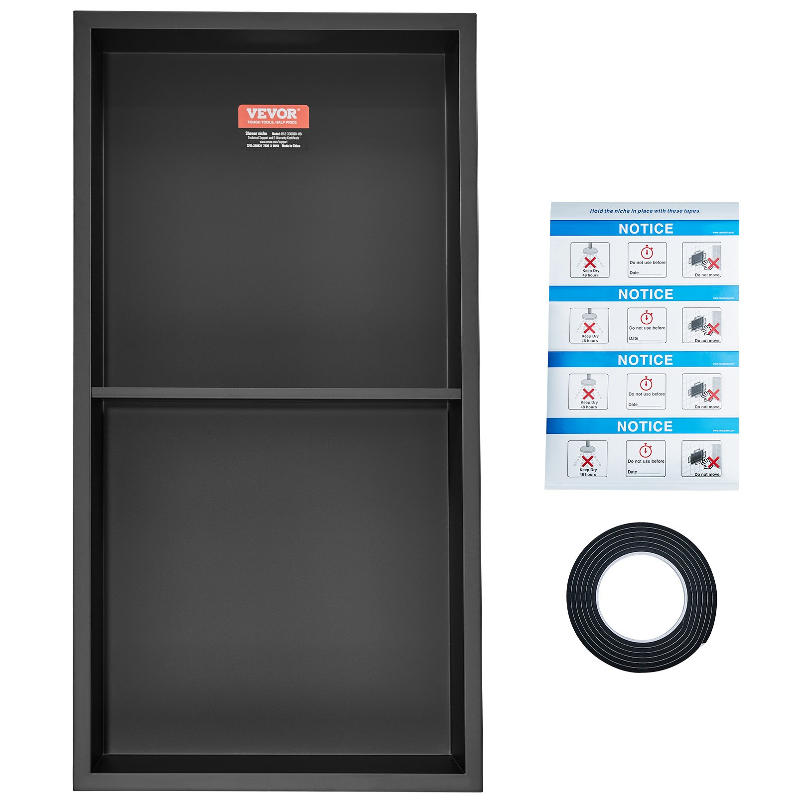Start2Finish VEVOR 13x25 stainless steel shower niche with double shelves, waterproof, rust-resistant, wall-inserted for soap storage.