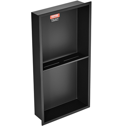 Start2Finish VEVOR 13x25-inch stainless steel shower niche with double shelves, waterproof, rust-resistant, and easy to clean for bathroom storage.