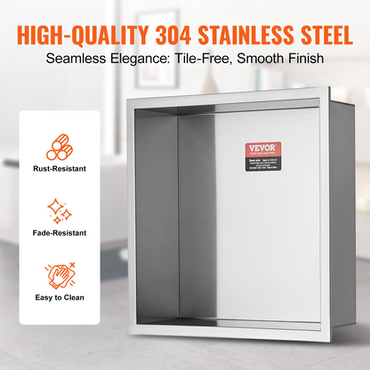 Start2Finish VEVOR 13x13 stainless steel shower niche with double shelves, waterproof and rust-resistant for bathroom soap storage