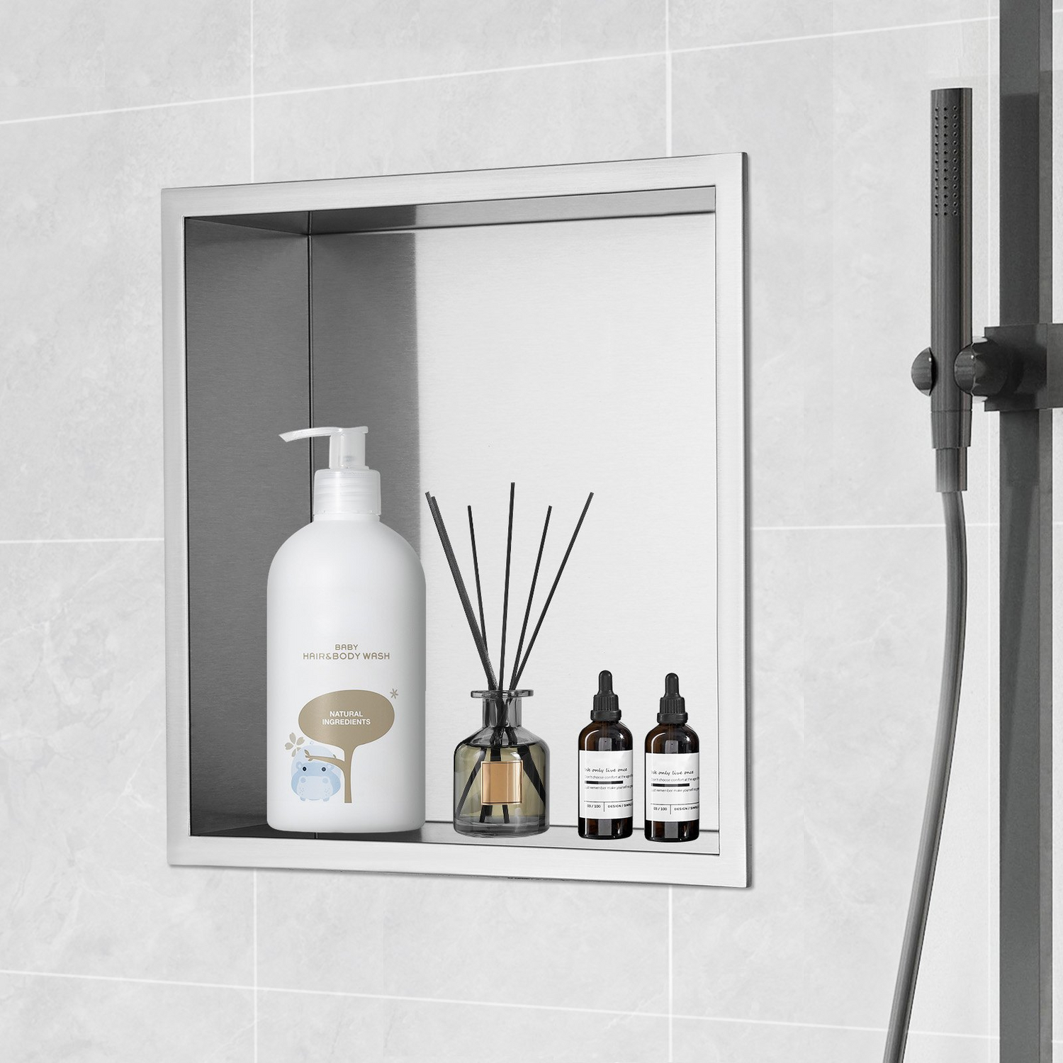 Start2Finish VEVOR 13x13 stainless steel shower niche with double shelves, waterproof and rust-resistant for bathroom soap storage
