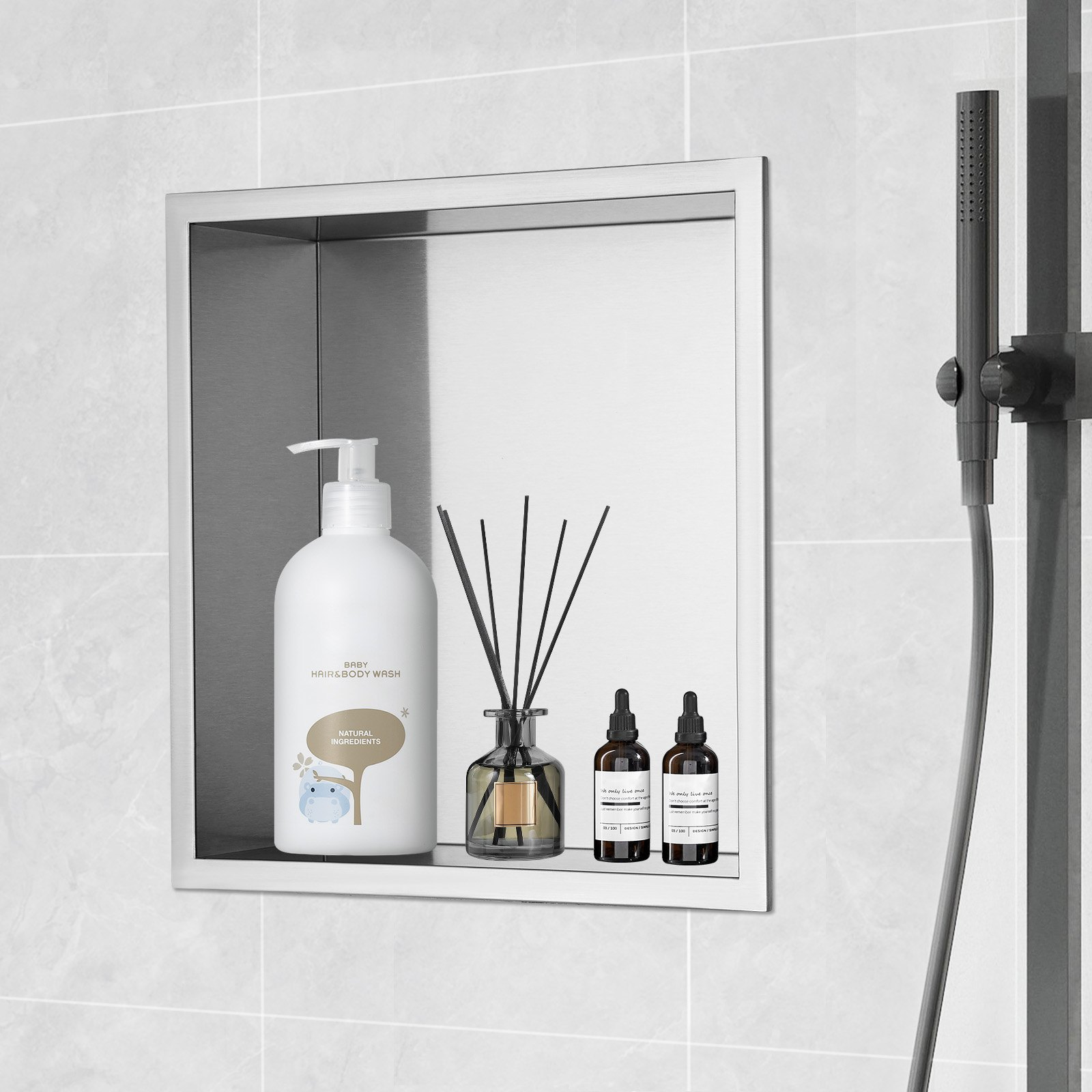 Start2Finish VEVOR 13x13 stainless steel shower niche with double shelves, waterproof and rust-resistant for bathroom soap storage