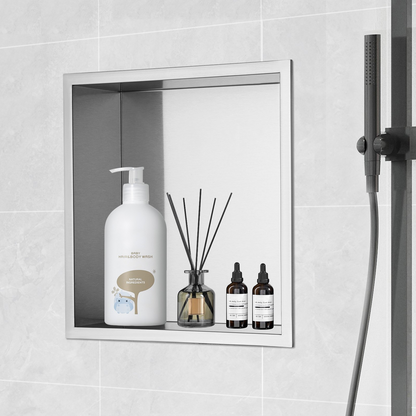 Start2Finish VEVOR 13x13 stainless steel shower niche with double shelves, waterproof and rust-resistant for bathroom soap storage