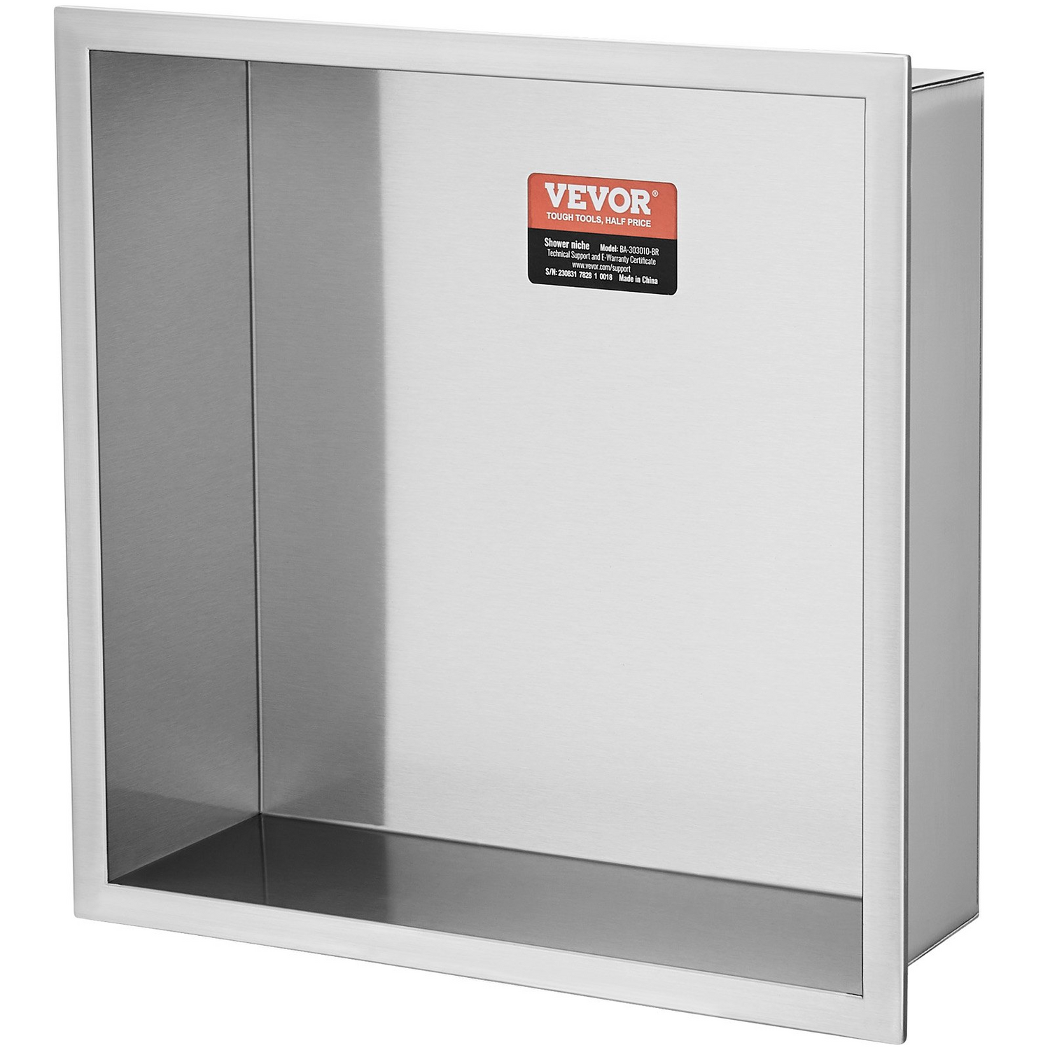 Start2Finish VEVOR 13x13 stainless steel shower niche with double shelves, waterproof and rust-resistant for bathroom soap storage.