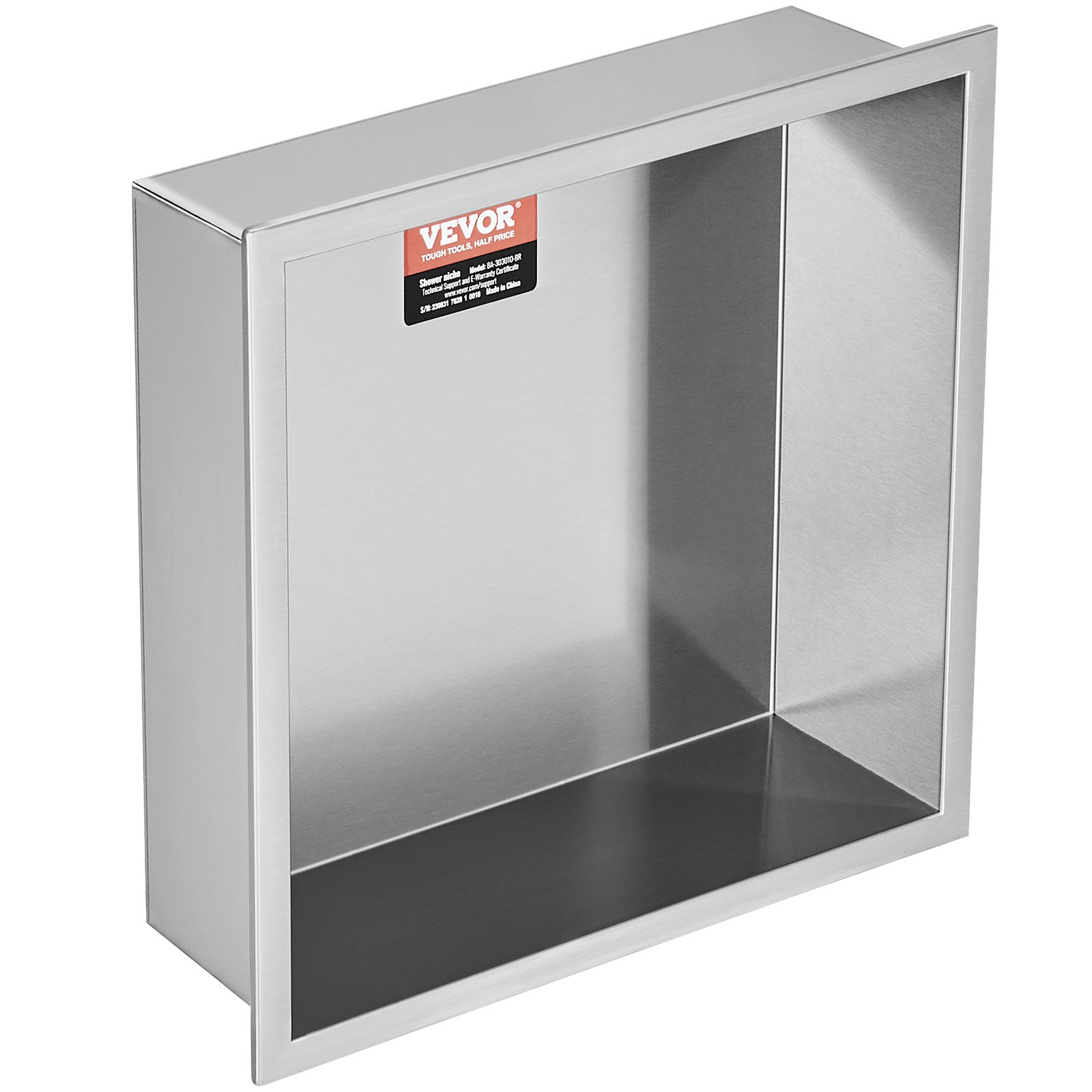Start2Finish VEVOR 13x13 inch stainless steel shower niche with double shelves, wall-inserted waterproof bathroom soap storage.