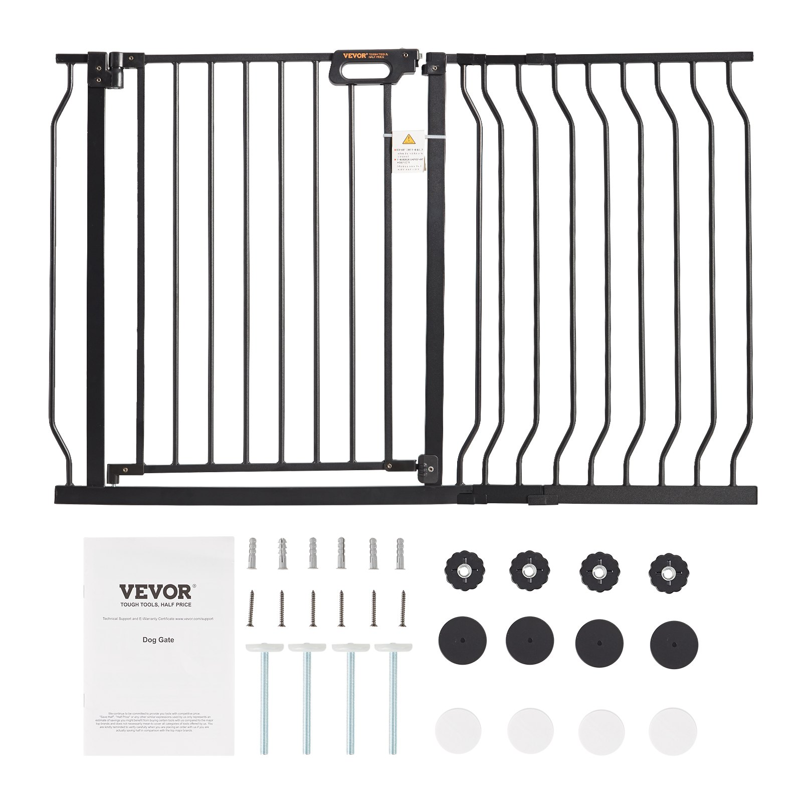 Start2Finish VEVOR baby gate in black, 30-inch high, extra wide 29.5-46.4 inch, pet security gate for stairs and doorways.