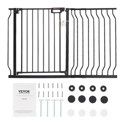 Start2Finish VEVOR baby gate in black, 30-inch high, extra wide 29.5-46.4 inch, pet security gate for stairs and doorways.