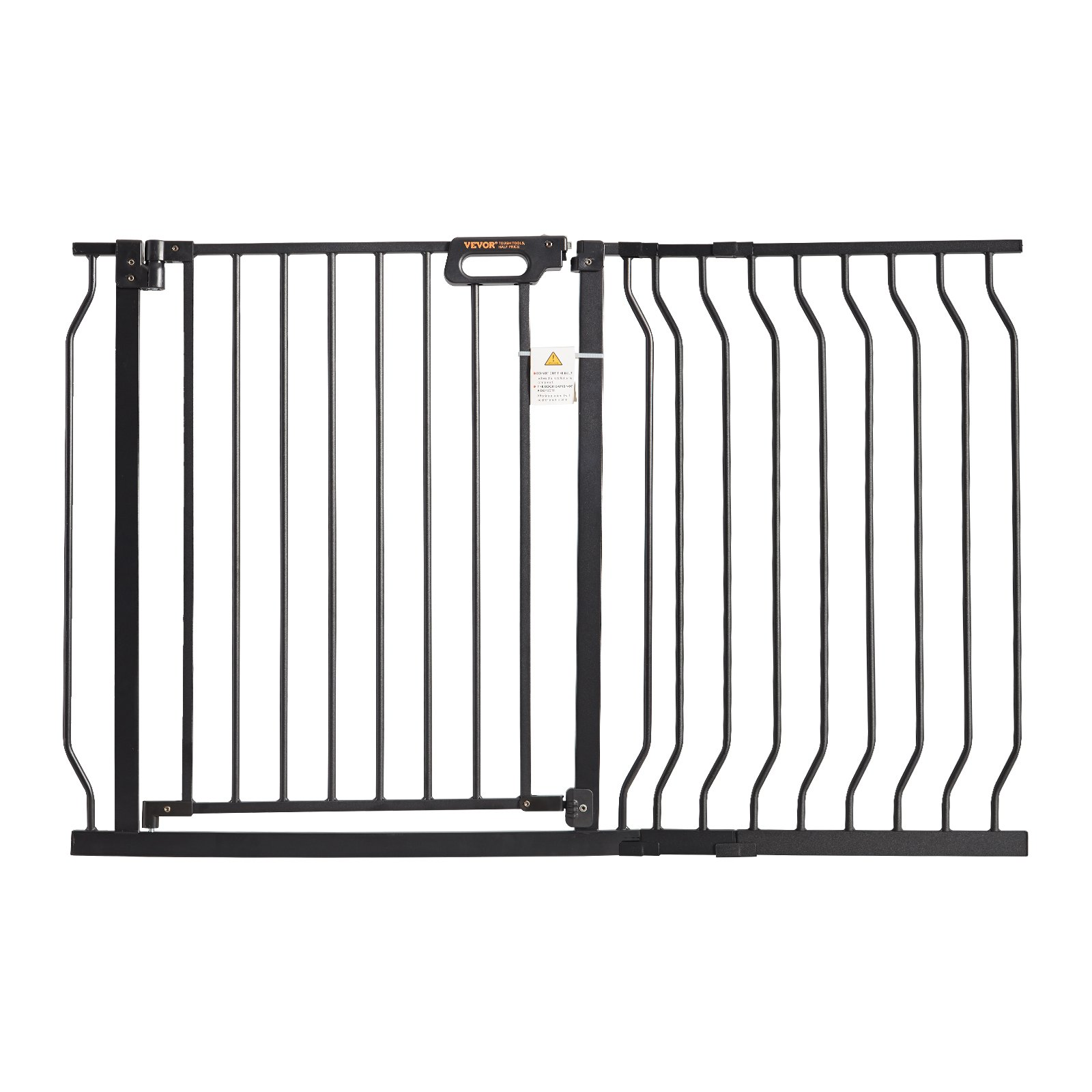 Start2Finish VEVOR baby gate in black, 30 inches high, extra wide 29.5-46.4 inches, with pressure and wall mount kits for stairs or doorways.