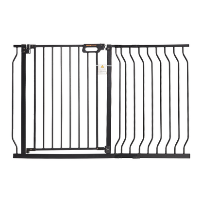 Start2Finish VEVOR baby gate in black, 30 inches high, extra wide 29.5-46.4 inches, with pressure and wall mount kits for stairs or doorways.
