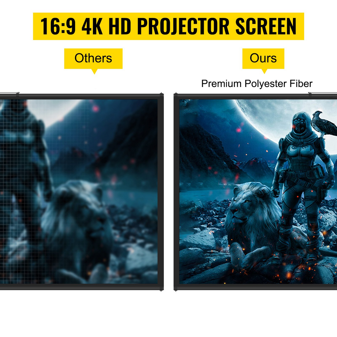 Start2Finish 90-inch VEVOR tripod projector screen with stand, wrinkle-free, adjustable height for indoor outdoor home cinema and gaming.