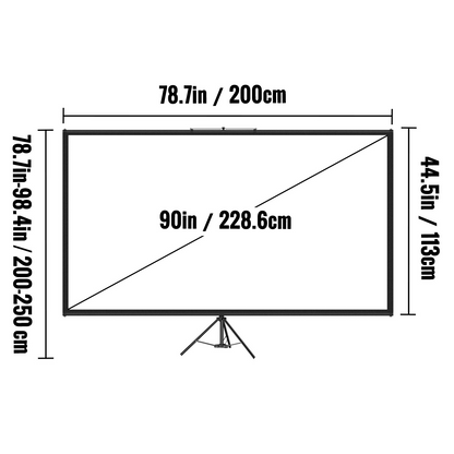Start2Finish VEVOR 90-inch portable projector screen with stand, wrinkle-free, adjustable height, ideal for indoor and outdoor movie viewing.