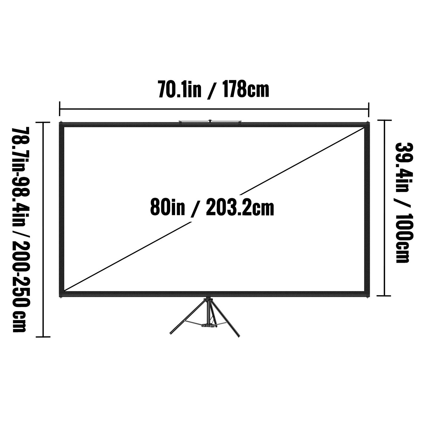 Start2Finish VEVOR 80-inch 16:9 portable projector screen with stand, wrinkle-free, adjustable height for indoor and outdoor use.