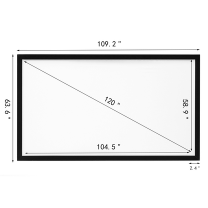 Start2Finish 120-inch 16:9 projector screen with fixed frame, ideal for 4K HDTV, movies, and 3D entertainment viewing