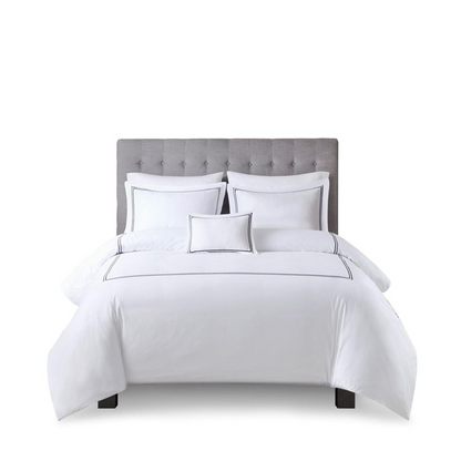 Start2Finish 100% cotton sateen embroidered duvet cover set, soft bedding with intricate embroidery design on white fabric.