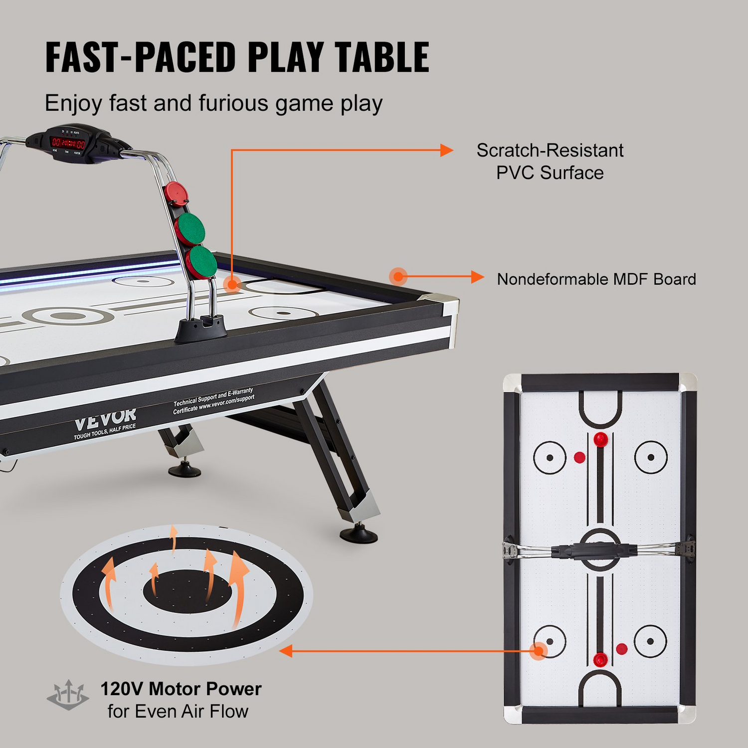 Start2Finish VEVOR air-powered hockey table with LED score system, 2 pucks, 2 pushers, perfect for game room family fun.