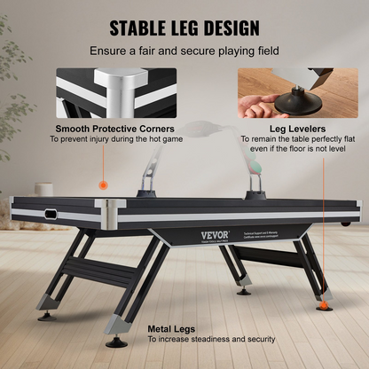Start2Finish VEVOR air-powered hockey table with LED score system, 89-inch indoor hockey game for kids and adults.