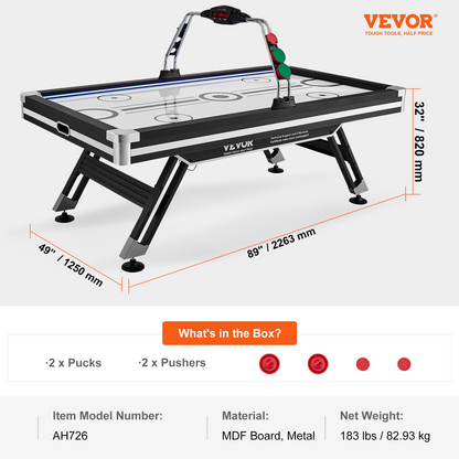 Start2Finish VEVOR air-powered indoor hockey table with LED score system, two pucks, pushers, and electronic game for family fun.