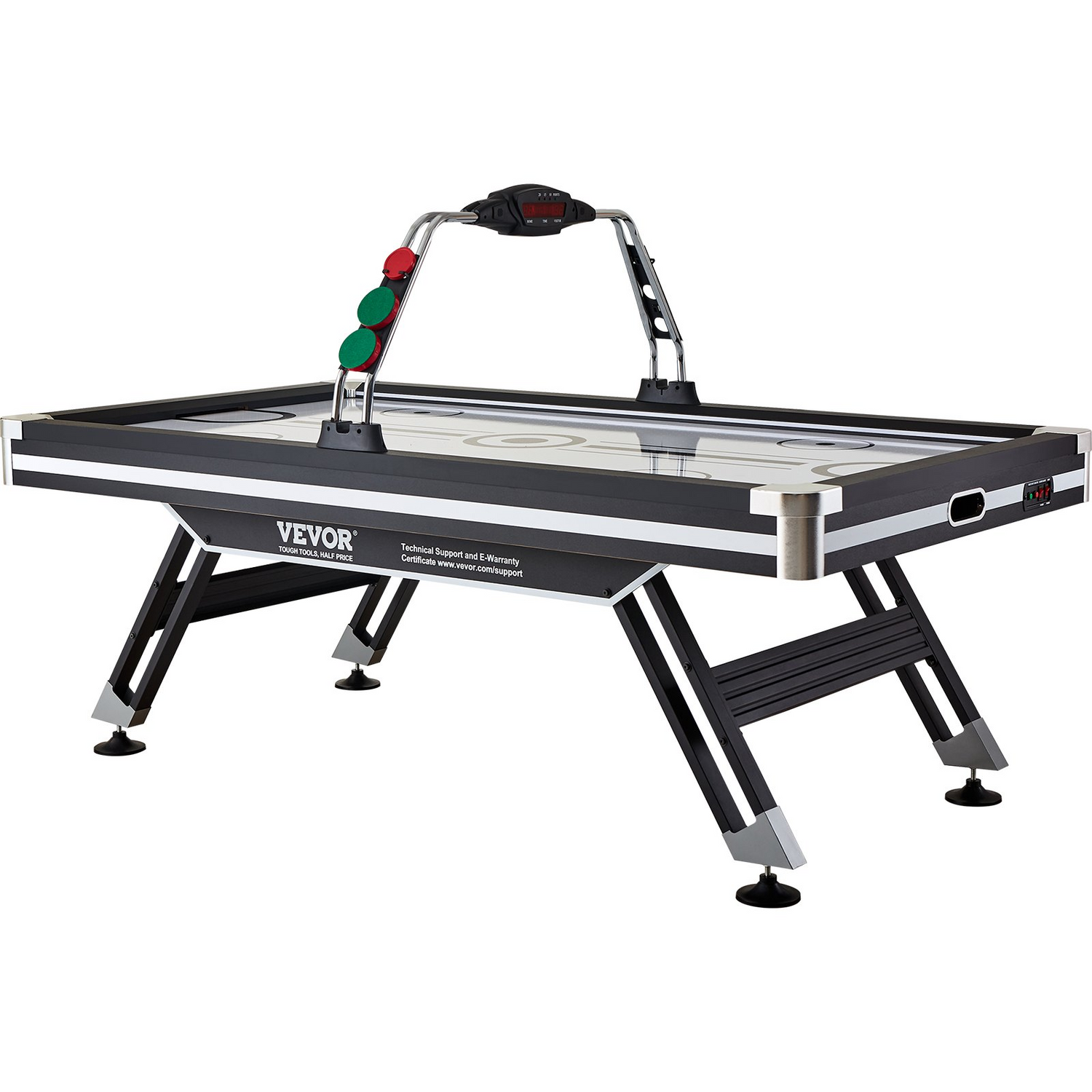 Start2Finish VEVOR air-powered hockey table with LED score display, 2 pucks, pushers, and electronic scoring for indoor game room fun.