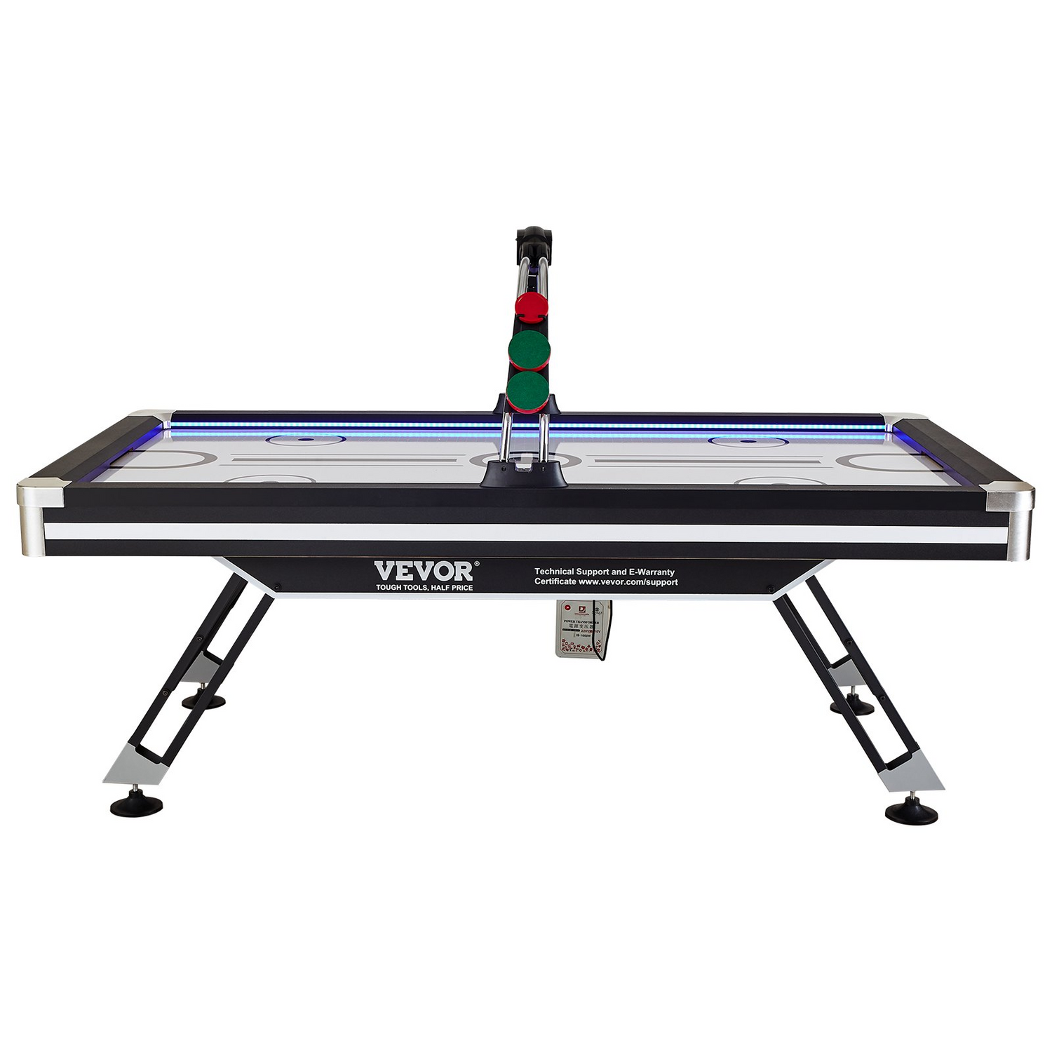 Start2Finish VEVOR air-powered hockey table with LED score system, 89-inch indoor game for kids and adults with pucks and pushers.