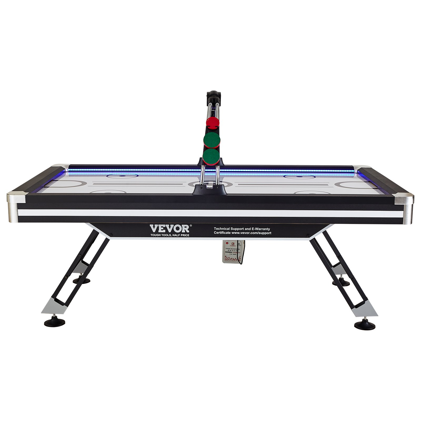 Start2Finish VEVOR air-powered hockey table with LED score system, 89-inch indoor game for kids and adults with pucks and pushers.