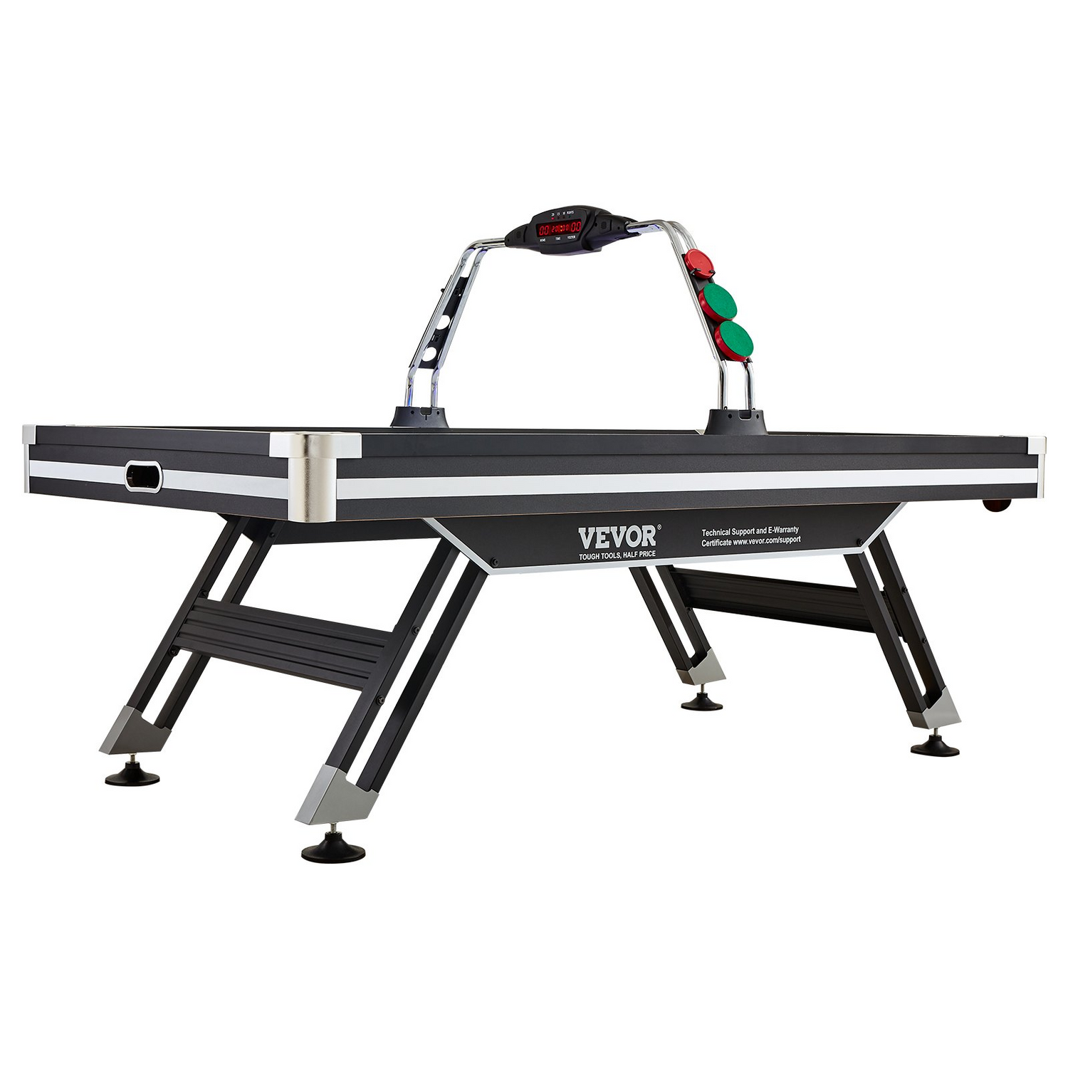 Start2Finish VEVOR air-powered hockey table with LED score system, two pucks, pushers, and electronic controls for indoor game rooms.