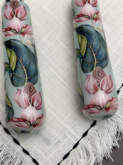 Floral cake cutting knife and server set with mint meenakari work, elegant home serving utensils by Start2Finish