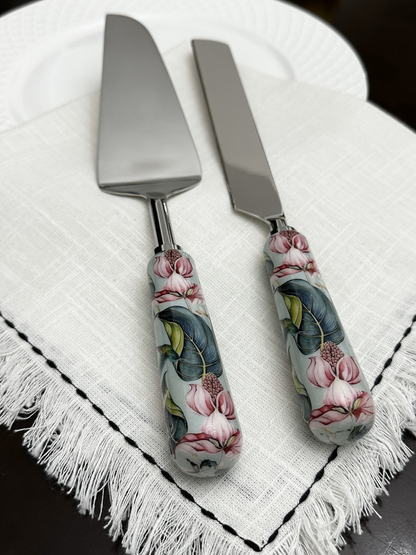 Start2Finish floral cake cutting knife and server set with mint meenakari work, featuring elegant floral designs for home use