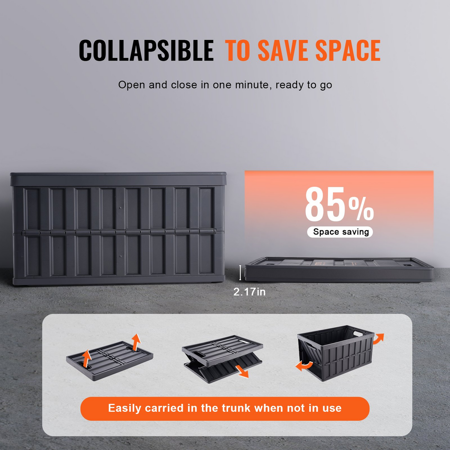 Start2Finish VEVOR collapsible storage bins with lids, large 65L plastic crates for organizing clothes, toys, shoes, and groceries.