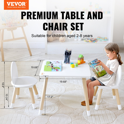Start2Finish VEVOR kids table and 2 chair set, toddler-sized multi-activity furniture for art, crafts, and learning.