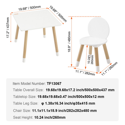 Start2Finish VEVOR kids table with two chairs, colorful toddler furniture for art, craft, reading, and learning activities.