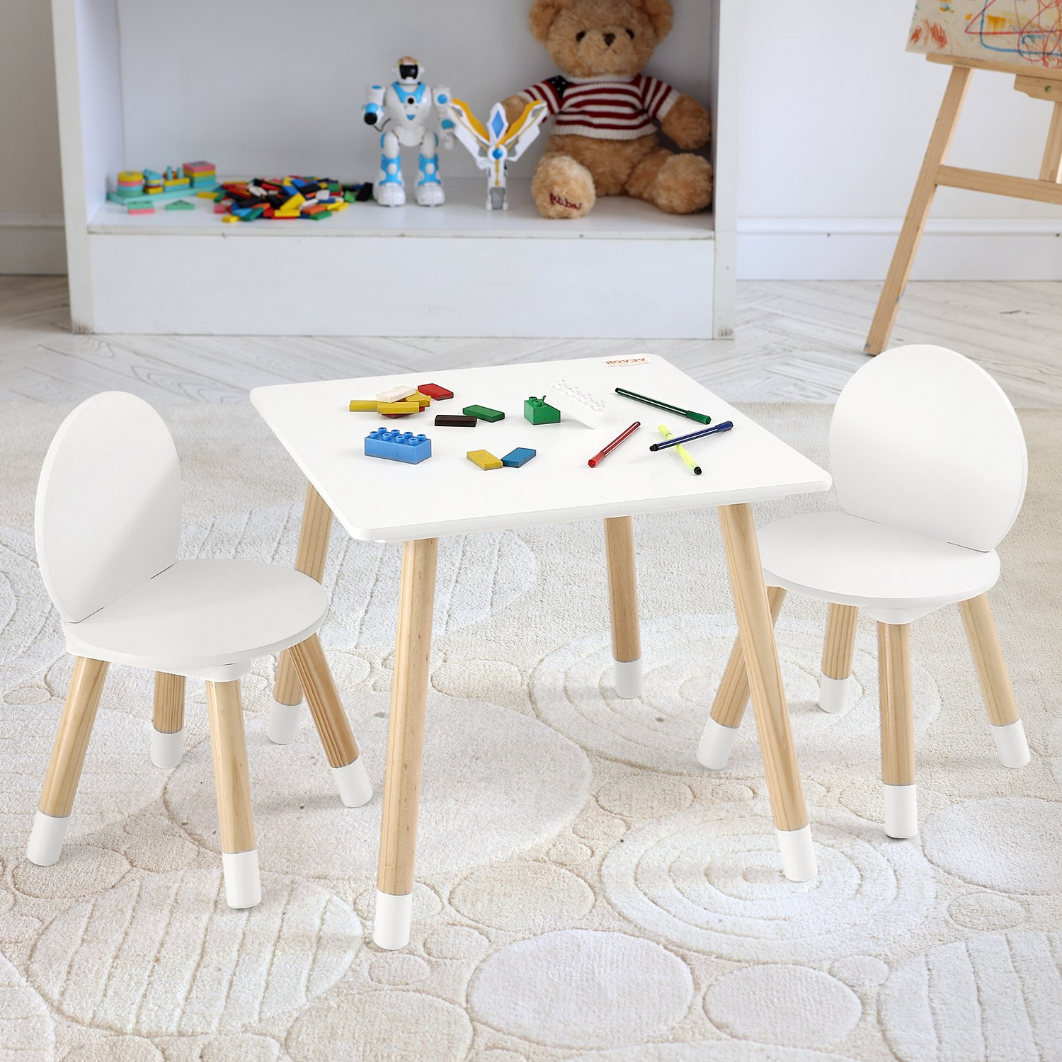 Start2Finish Kids table with two colorful chairs, perfect for arts, crafts, reading, and learning activities for children.