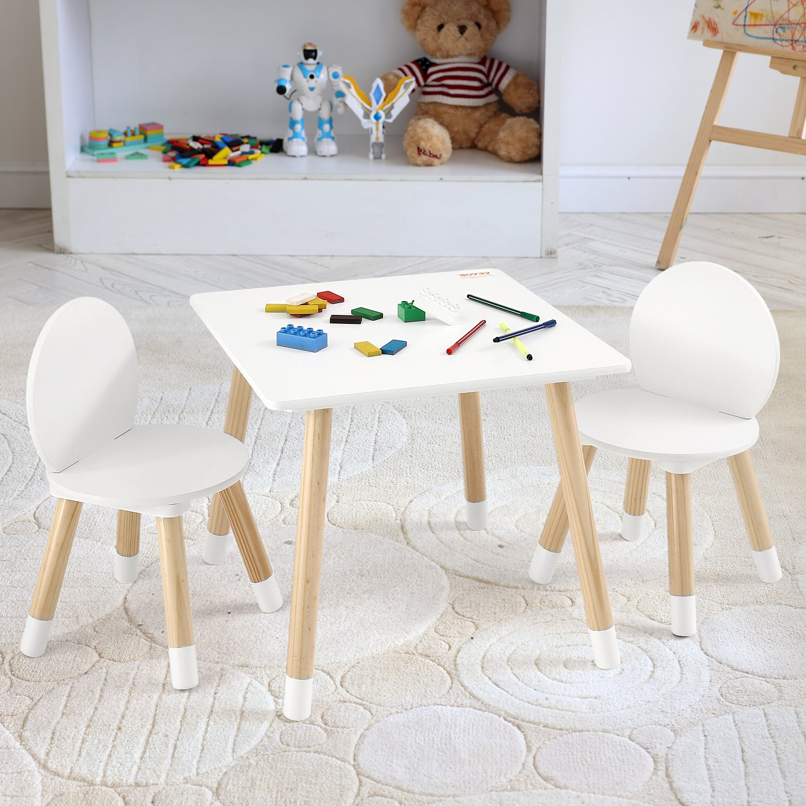 Start2Finish Kids table with two colorful chairs, perfect for arts, crafts, reading, and learning activities for children.