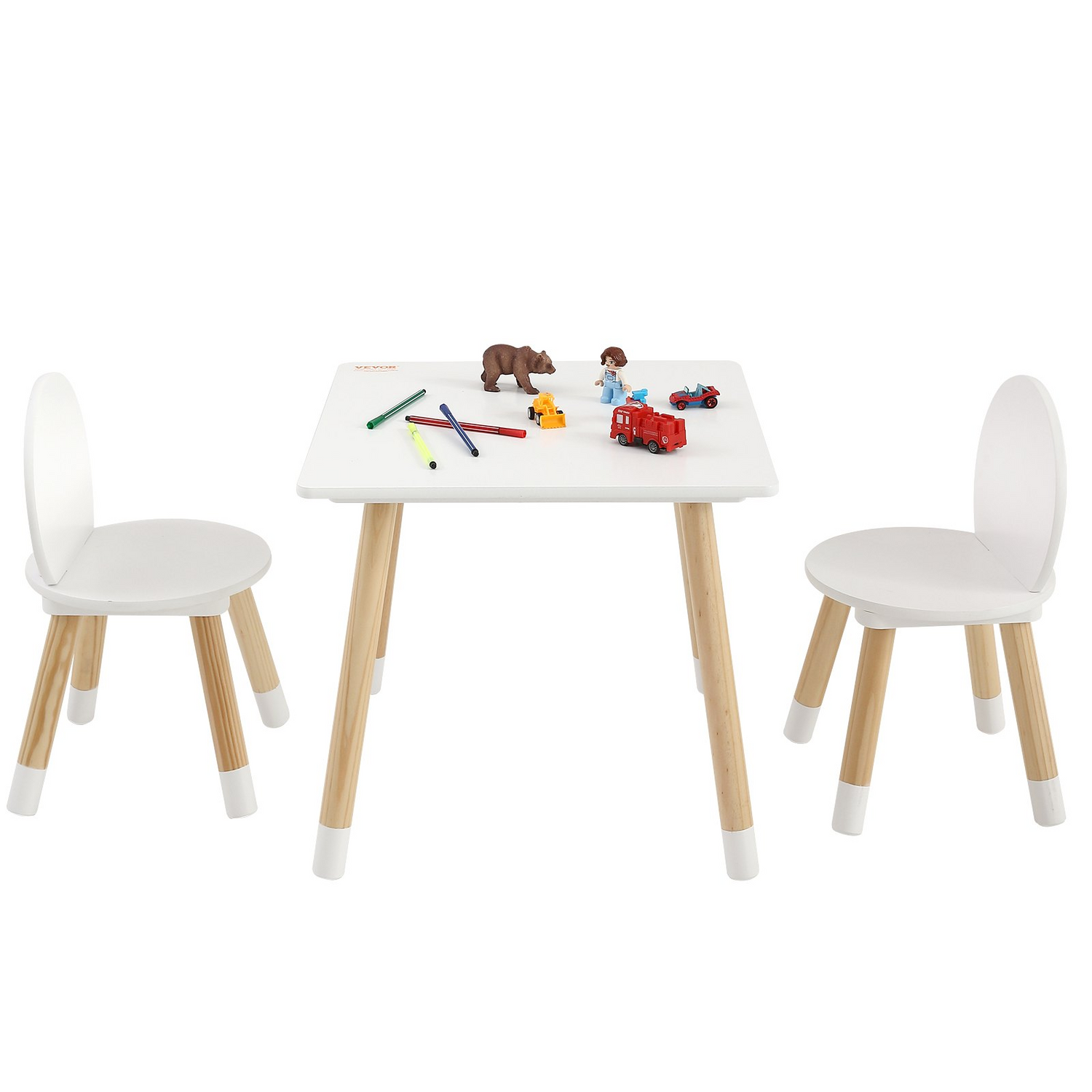 Start2Finish VEVOR kids table and 2 chairs set, toddler-sized multi-activity furniture for art, craft, and learning.