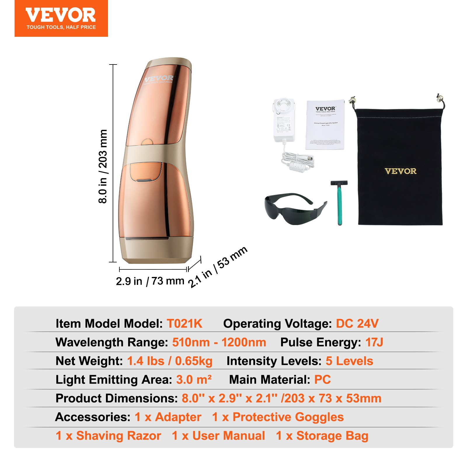 Start2Finish VEVOR IPL hair removal device with sapphire cooling system, showing the handheld unit for painless at-home use.