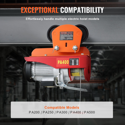 Start2Finish VEVOR electric hoist manual trolley for I-beams, with dual wheels and adjustable flange width up to 4.72 inches.