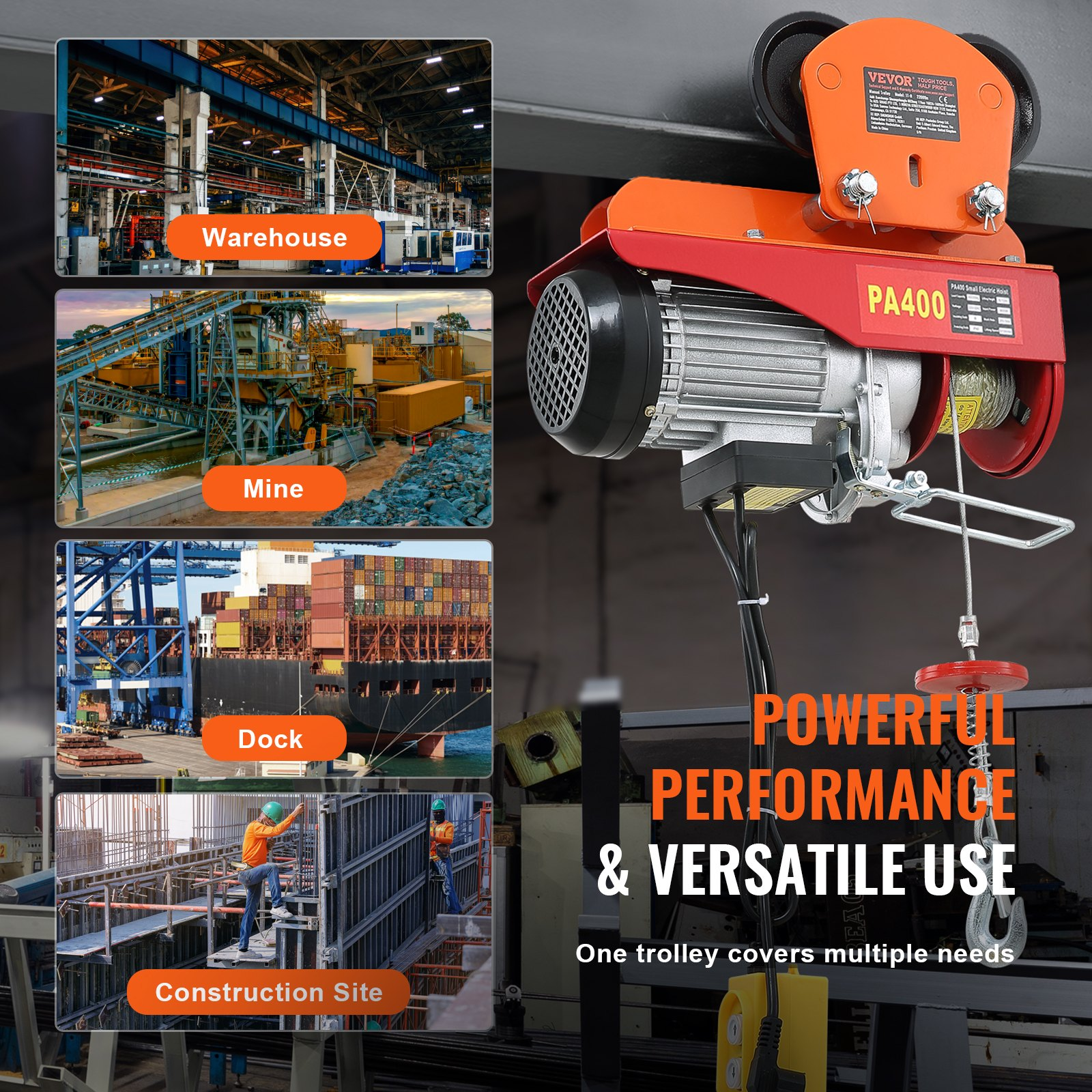Start2Finish VEVOR electric hoist manual trolley with dual wheels, adjustable flange width for I beam, 1100 lbs capacity