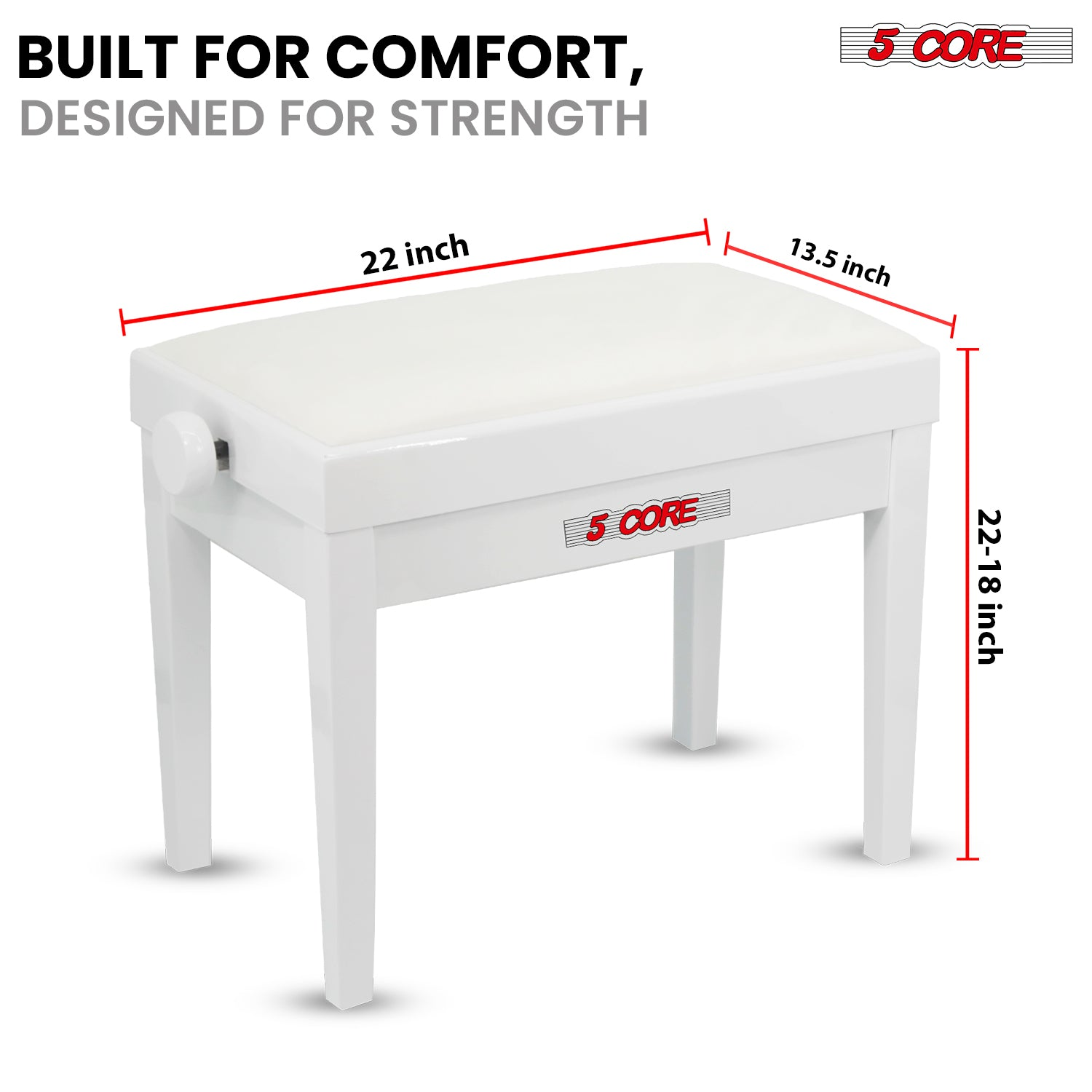 Adjustable 5-core wooden piano bench with thick 3.25-inch seat and sturdy design, ideal for musicians and keyboard players.
