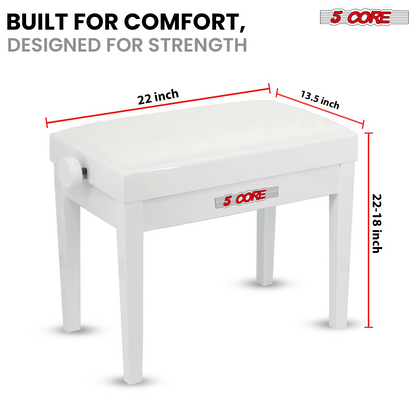 Adjustable 5-core wooden piano bench with thick 3.25-inch seat and sturdy design, ideal for musicians and keyboard players.