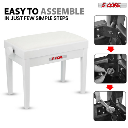 Start2Finish 5 core adjustable piano bench with thick 3.25-inch solid wood seat and heavy-duty musician chair for keyboard playing