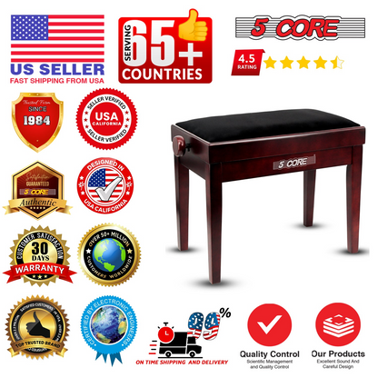 Start2Finish adjustable piano bench with thick 3.25-inch solid wood seat, sturdy music stool for keyboard or piano playing