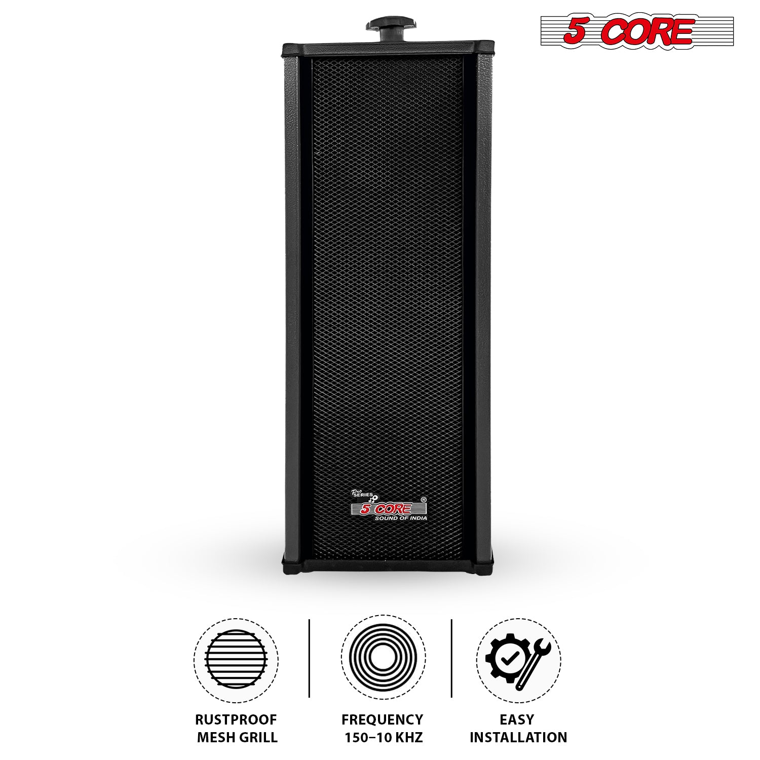 Start2Finish 5Core outdoor stereo in-wall speakers, 100W peak passive home audio system, showing sleek wall-mounted design and speaker grilles.