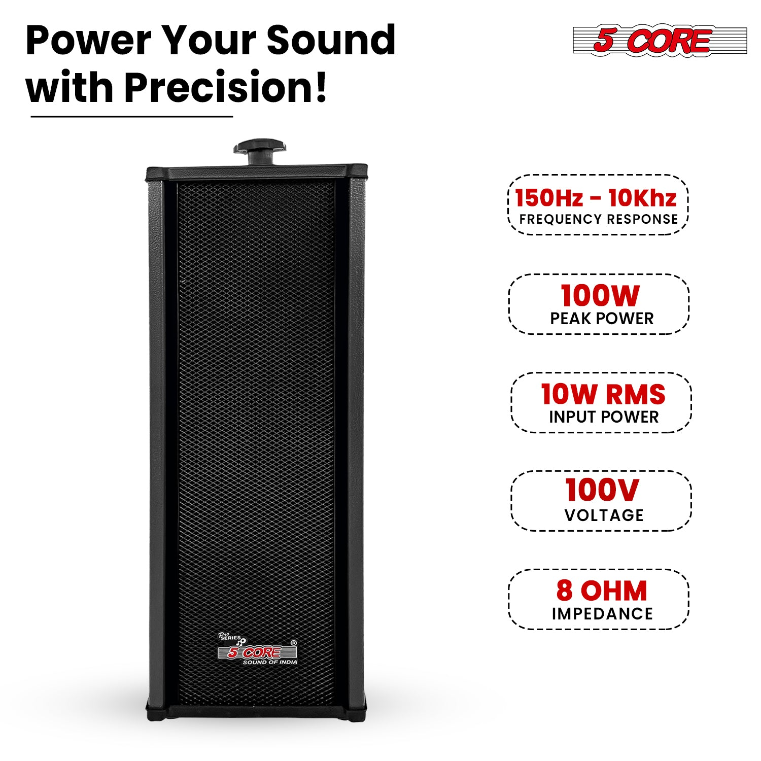 Start2Finish 5Core outdoor stereo wall speakers, 100W peak passive home audio system, installed for outdoor entertainment.