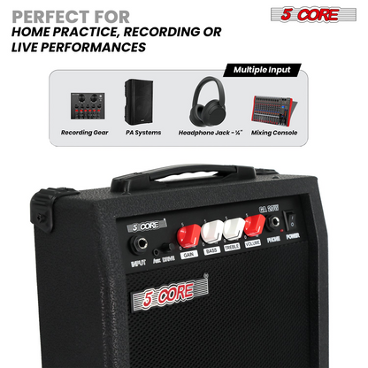 Start2Finish 20W portable electric guitar amplifier with built-in 6.5-inch speaker, aux input, and headphone jack, ideal for musical practice.