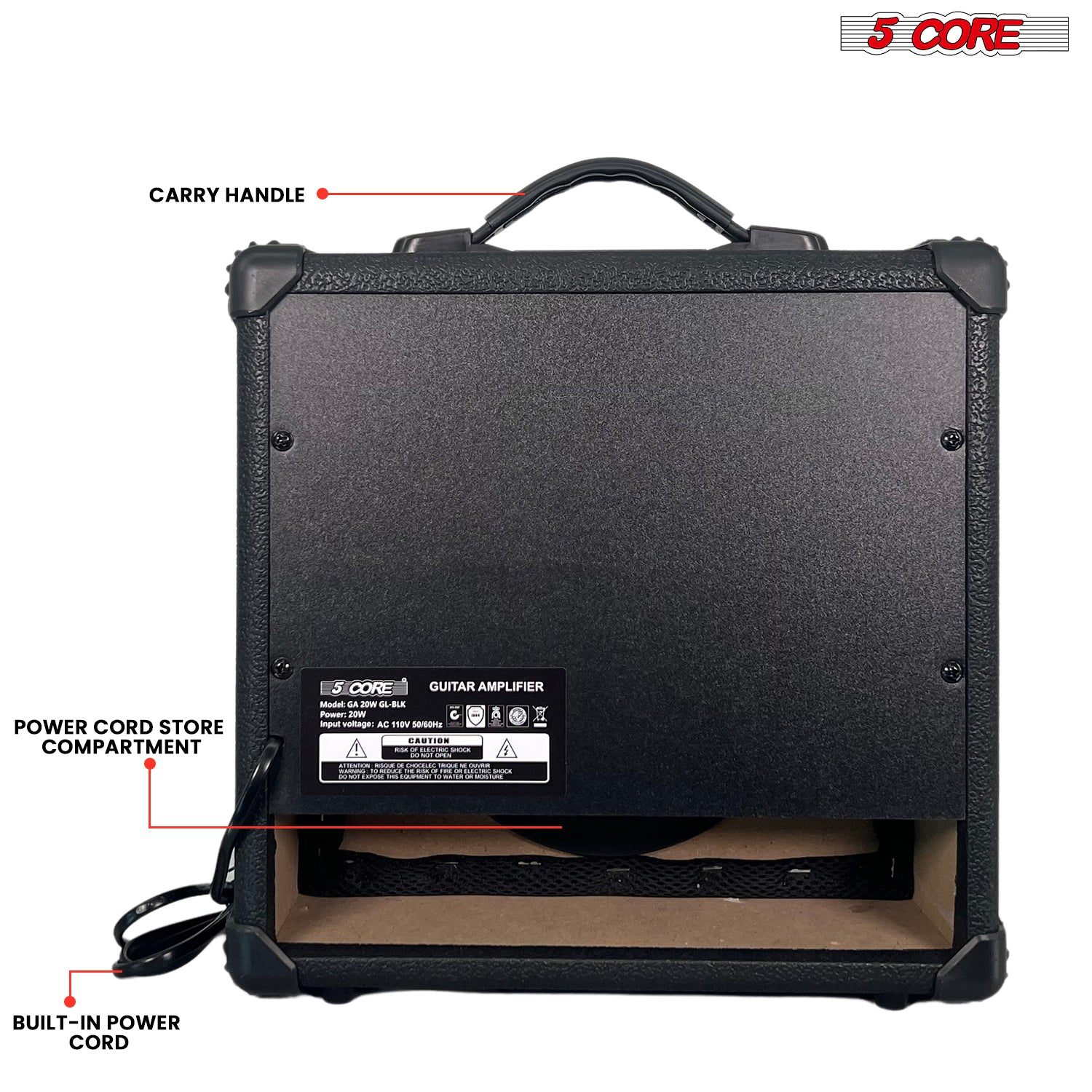 Start2Finish 20W portable guitar amplifier with built-in 6.5-inch speaker, aux input, and headphone jack for musical instrument use.