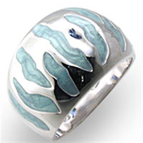 High-polished 925 sterling silver ring with epoxy in sea blue, Turquoise Tiger jewelry showcasing a sleek, elegant design.