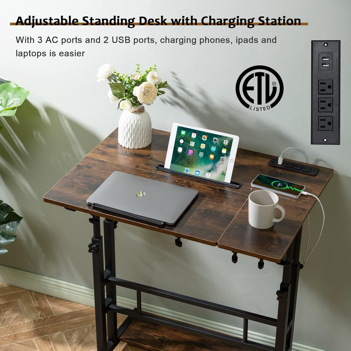 Mobile Laptop Standing Desk Adjustable Height Wheels