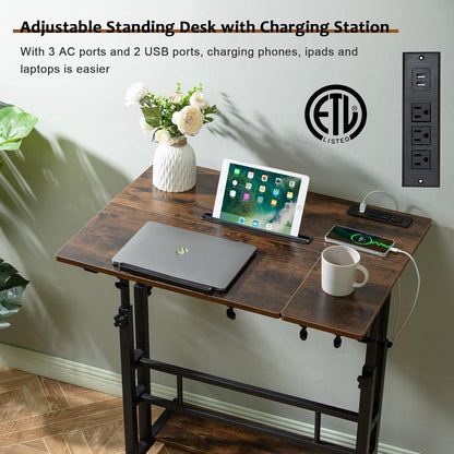 Mobile Laptop Standing Desk Adjustable Height Wheels